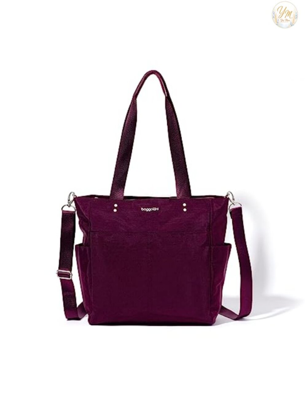 Baggallini Carryall Daily Tote PU Leather Nylon Lightweight Travel